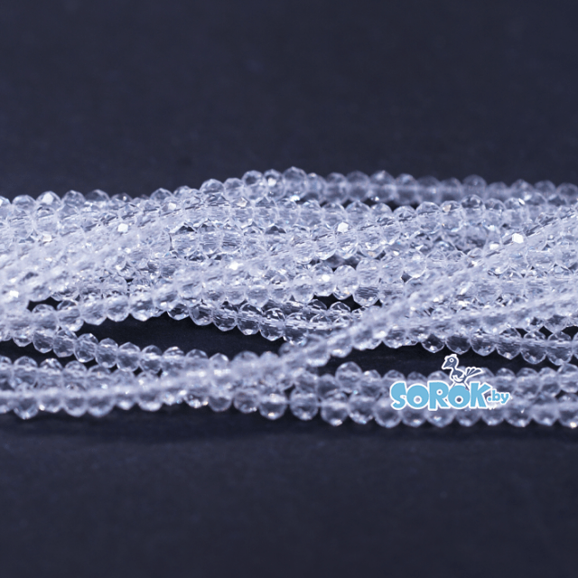 БУСИНА из стекла, рондел с огр., Crystal (3х2мм) /нить 33см