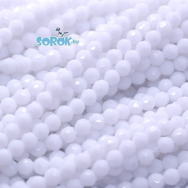 БУСИНЫ из стекла с юв. огр., White (2мм) /нить 36см