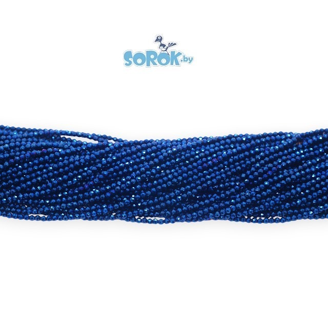 БУСИНЫ из стекла с юв. огр., Metallic Blue (2мм) /нить 36см