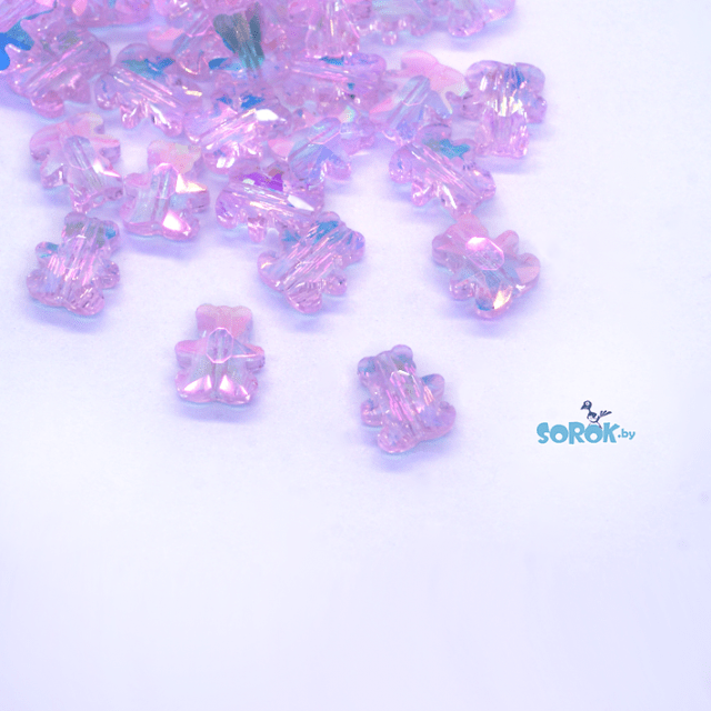 БУСИНА из стекла, мишка, Pink Shimer, 10х8мм