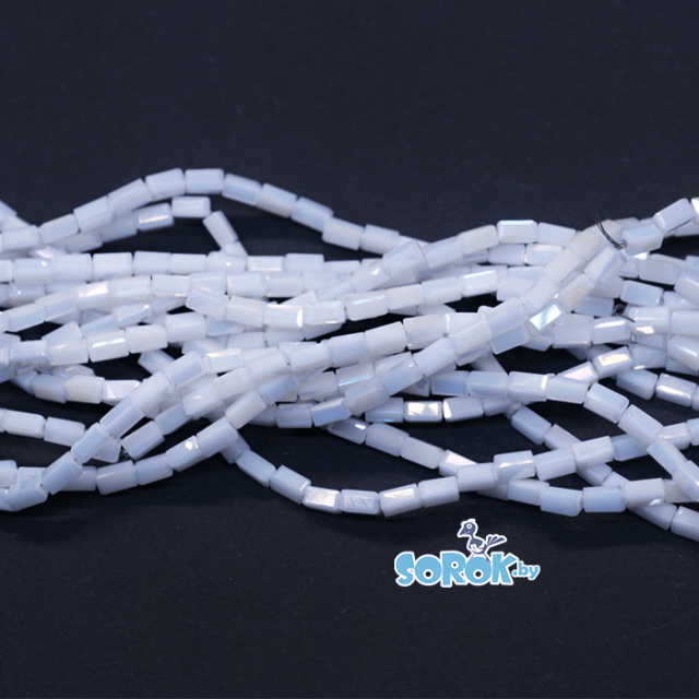 БУСИНА из стекла, брусок, White Satin, 5х3мм