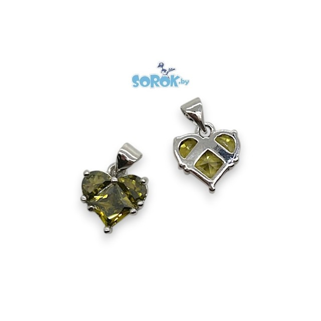 ПОДВЕСКА с цирконом Olive, сердце, родий, 13мм