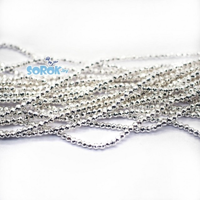 БУСИНЫ из стекла с юв. огр., Silver (2мм) /нить 36см