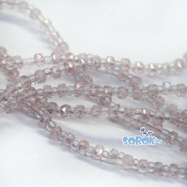 БУСИНА из стекла, бочонок с ювелирной огранкой, Light Rose, 3х4мм