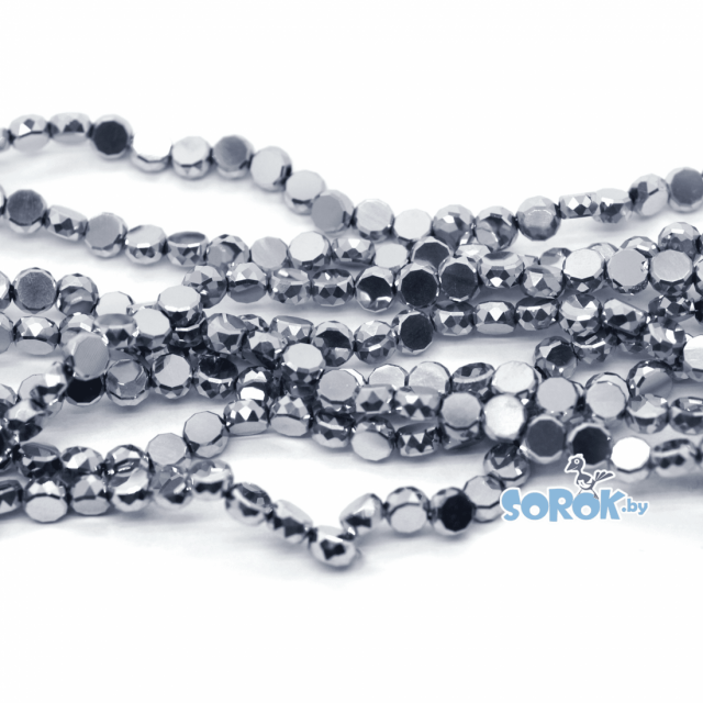 БУСИНА из стекла, диск с огранкой, Chrome, 6х3мм
