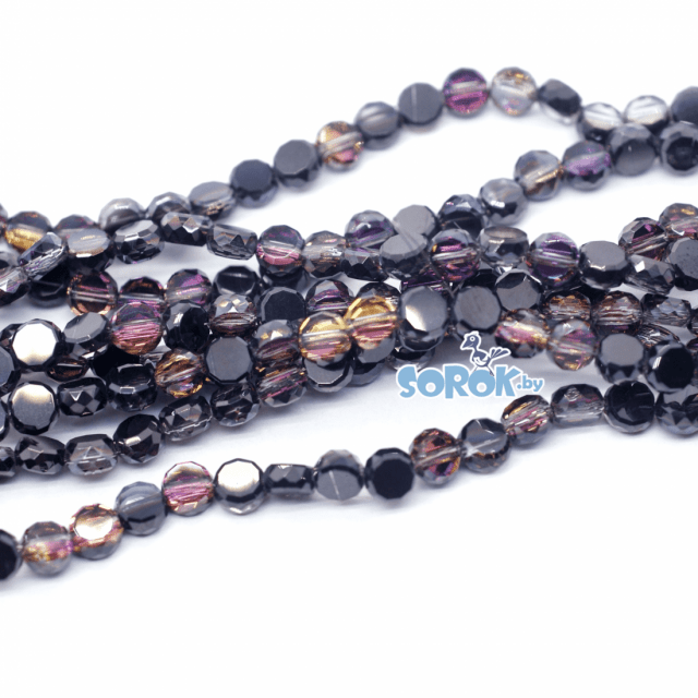 БУСИНА из стекла, диск с огранкой, Dark Rainbow, 6х3мм