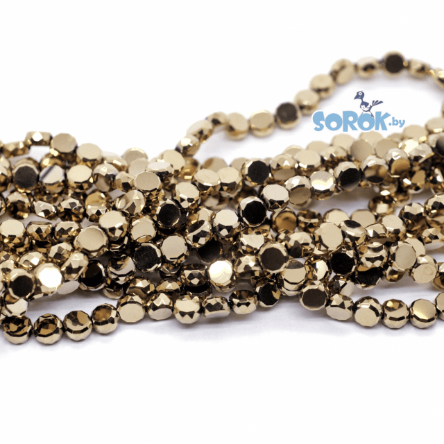 БУСИНА из стекла, диск с огранкой, Metallic Gold, 6х3мм