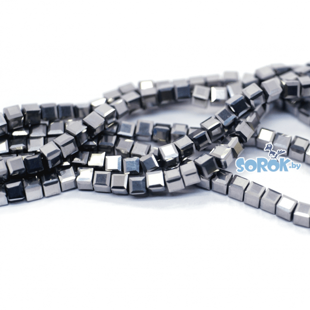 БУСИНА из стекла, куб, Chrome, 4х4мм