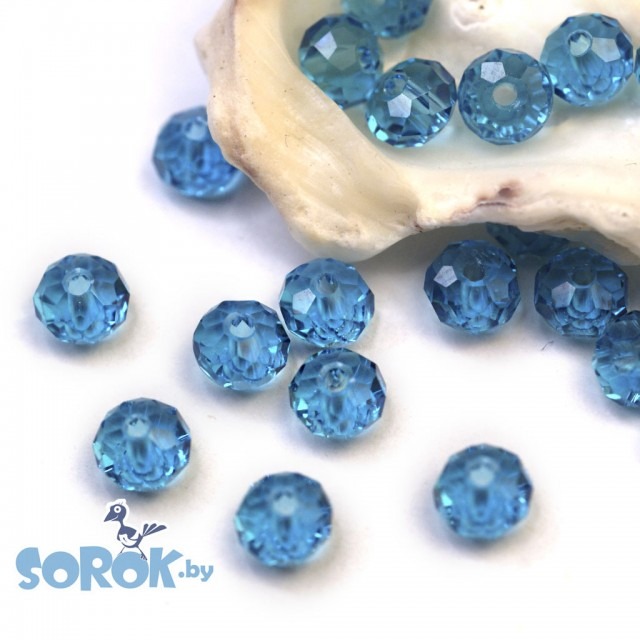 БУСИНА из стекла премиум, рондел с огр., Aquamarine