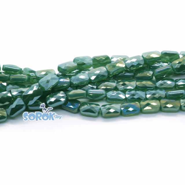 БУСИНА из стекла, прямоугольник с ювелирной огранкой, Green Satin, 9х6мм