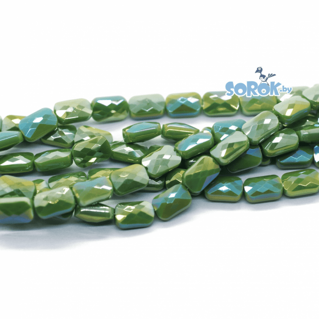 БУСИНА из стекла, прямоугольник с ювелирной огранкой, Olivine Satin, 9х6мм