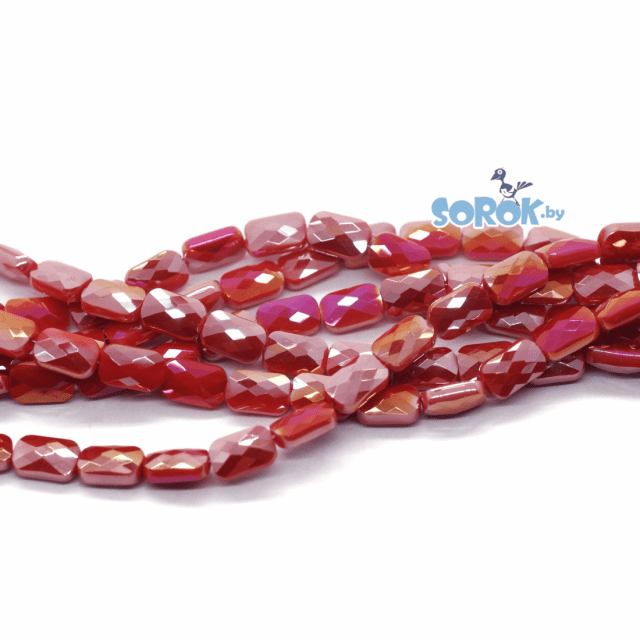 БУСИНА из стекла, прямоугольник с ювелирной огранкой, Red Satin, 9х6мм
