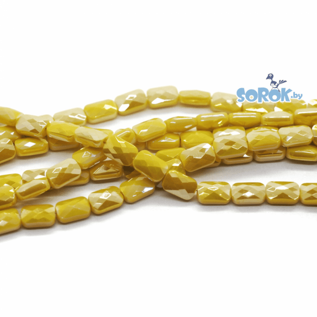 БУСИНА из стекла, прямоугольник с ювелирной огранкой, Yellow Satin, 9х6мм