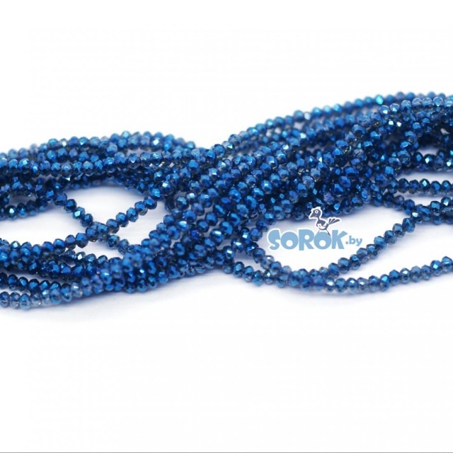 БУСИНЫ из стекла, рондель с огр., Metallic Blue (2х1,5мм) /нить 36см