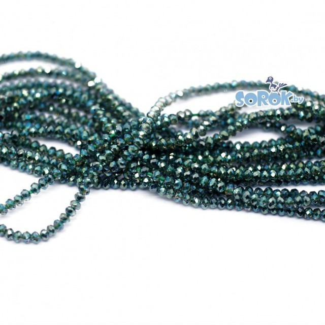 БУСИНЫ из стекла, рондель с огр., Metallic Green (2х1,5мм) /нить 36см
