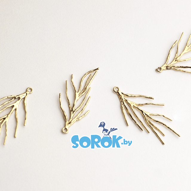 ПОДВЕСКА хвойная веточка, золото (Корея)
