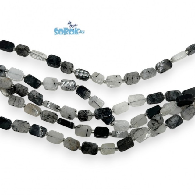 КВАРЦ рутиловый с турмалином, прямоугольник (12х8мм)