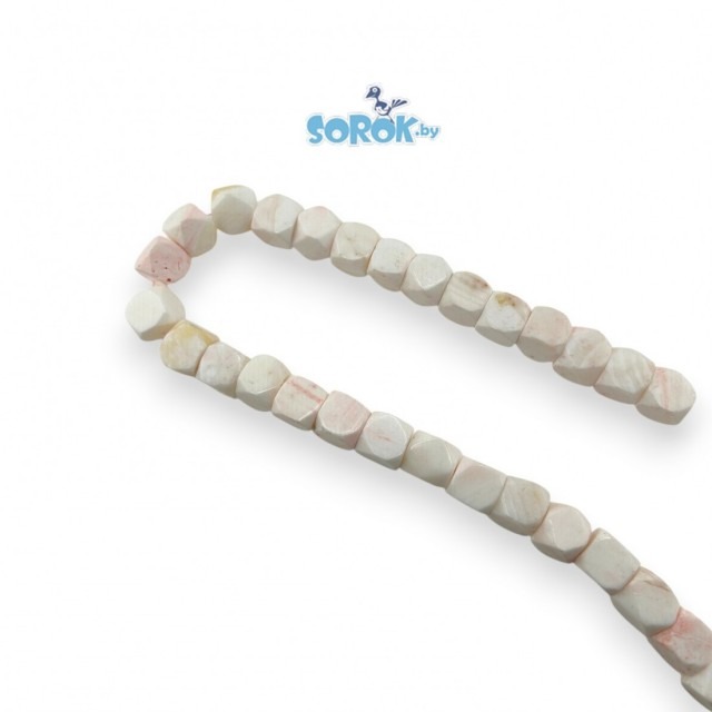 КОРАЛЛ рубленный куб, бело-розовый, 13мм