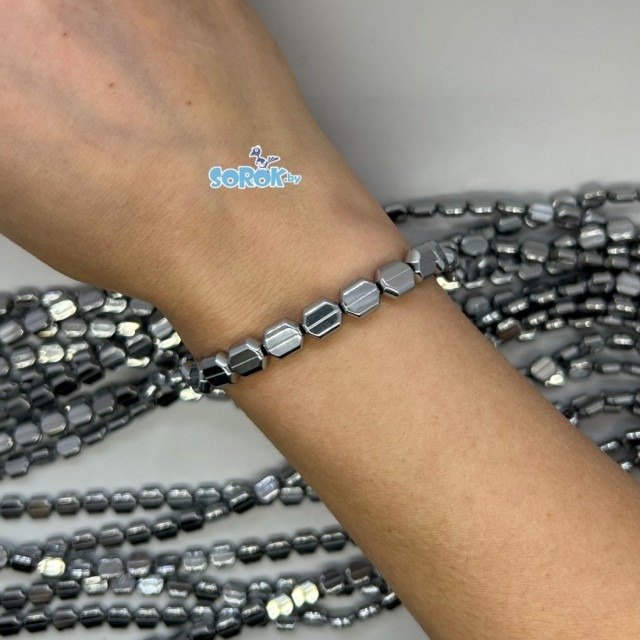 ГЕМАТИТ, плоский шестиугольник, глянец, серебро, 9х8мм