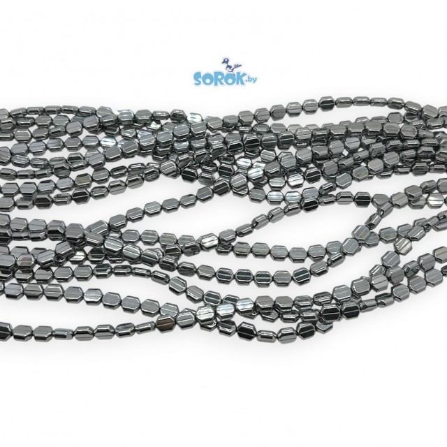 ГЕМАТИТ, плоский шестиугольник, глянец, серебро, 9х8мм