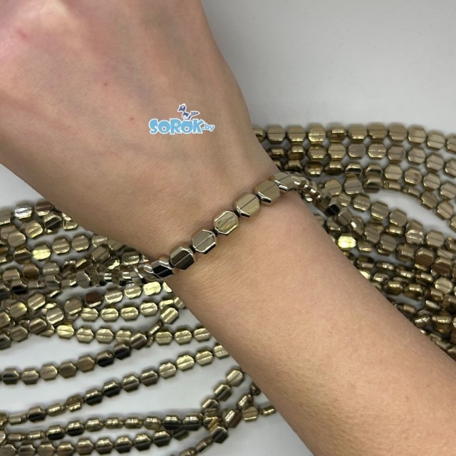 ГЕМАТИТ, плоский шестиугольник, глянец, золото, 9х8мм