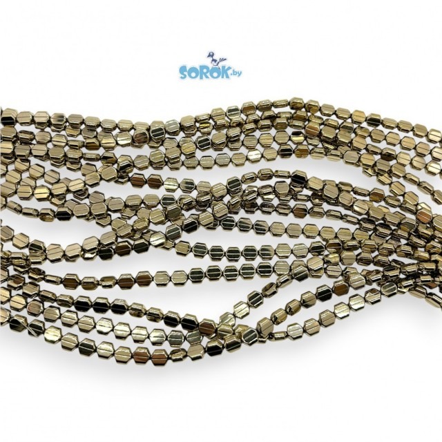 ГЕМАТИТ, плоский шестиугольник, глянец, золото, 9х8мм