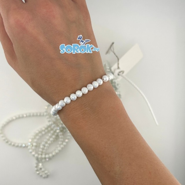 БУСИНА из стекла с юв. огр., Pastel White AB, 6мм