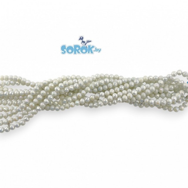 БУСИНА из стекла с юв. огр., Pastel White AB, 6мм