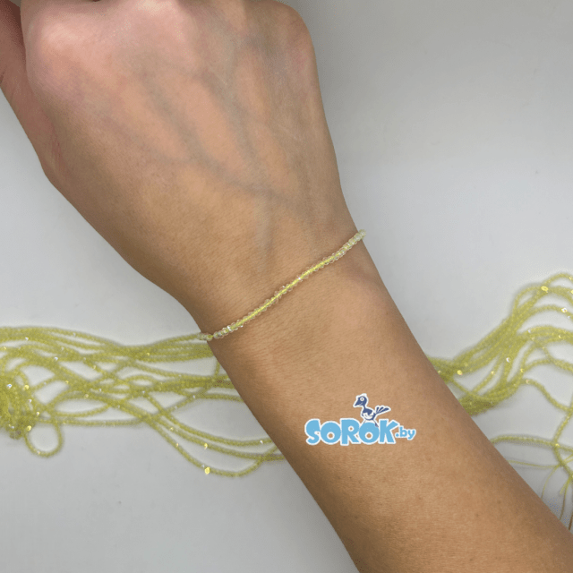 БУСИНА из стекла с юв. огр., Crystal Yellow AB (2мм)/ нить 37см