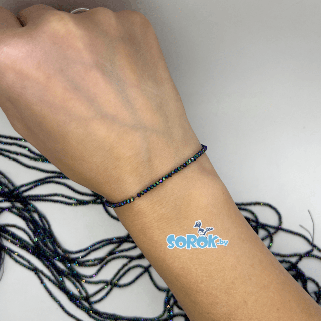 БУСИНА из стекла, рондель с огр., Iris AB (1,5х2мм) /нить 36см