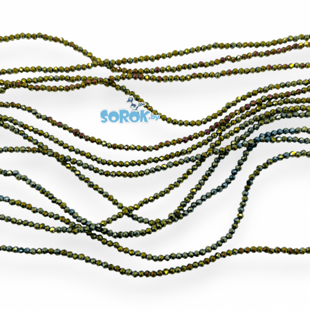 БУСИНА из стекла с юв. огр.,Metallic Oliva (2мм)/ нить 37см