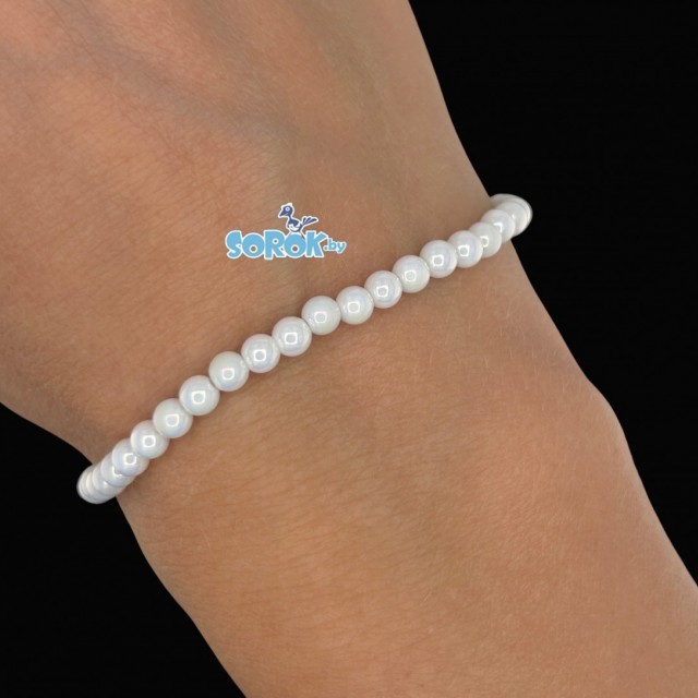 БУСИНА из стекла, White opal shimmer (4мм)