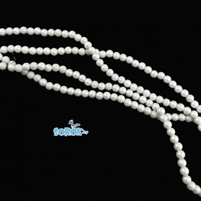 БУСИНА из стекла, White opal shimmer (4мм)