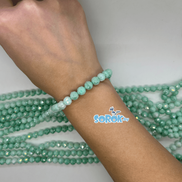 БУСИНА из стекла, шар, с огр призма, Pastel green AB, 8мм