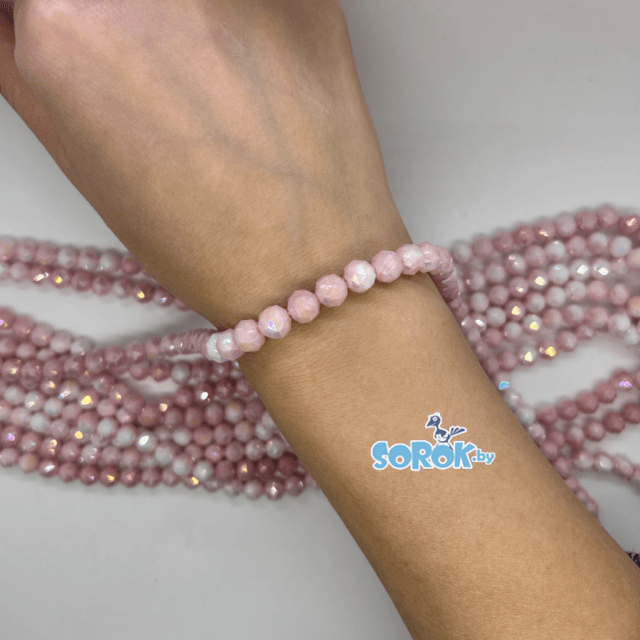 БУСИНА из стекла, шар, с огр призма, Pastel pink AB, 8мм