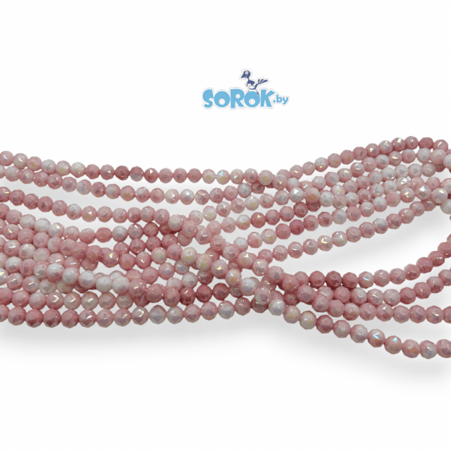 БУСИНА из стекла, шар, с огр призма, Pastel pink AB, 8мм