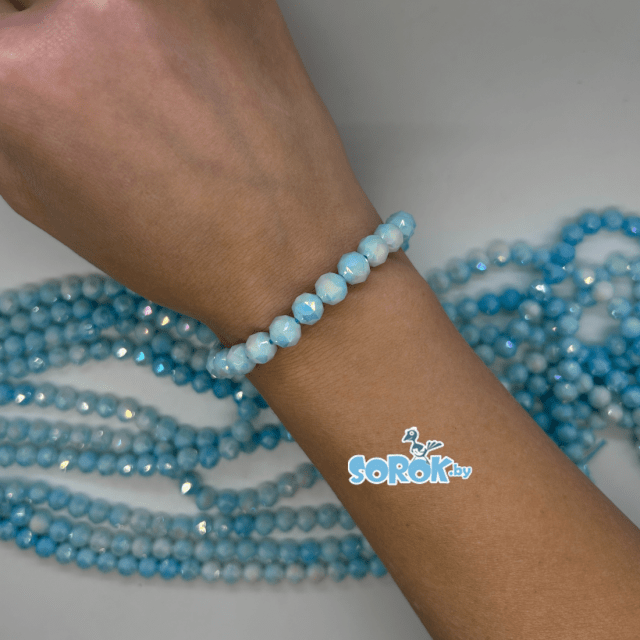 БУСИНА из стекла, шар, с огр призма, Pastel blue AB, 8мм