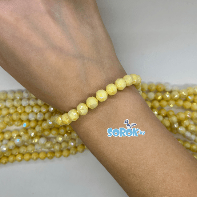 БУСИНА из стекла, шар, с огр призма, Pastel yellow AB, 8мм