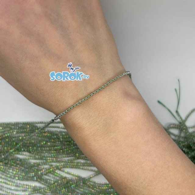 БУСИНА из стекла, Crystal Green (2,5мм) / НИТЬ 36см