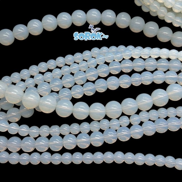 БУСИНА из стекла, белый опал / НИТЬ