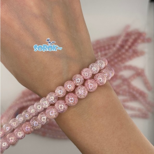 БУСИНА из стекла, сахарный кварц, Pink