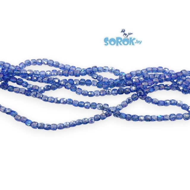 БУСИНА из стекла, куб с юв. огранкой, Light Sapphire AB, 5x5мм
