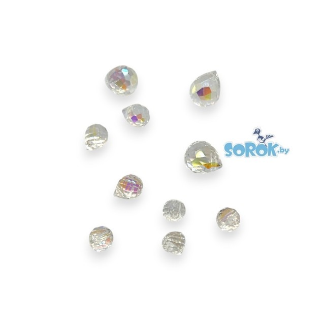 БУСИНА из стекла, капля шарообразная с огр., Crystal AB