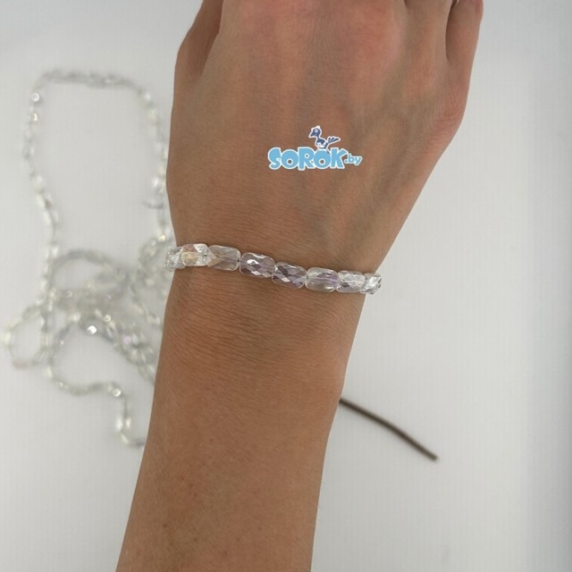 БУСИНА из стекла, прямоугольник с юв. с огранкой, Crystal AB , 9х6мм