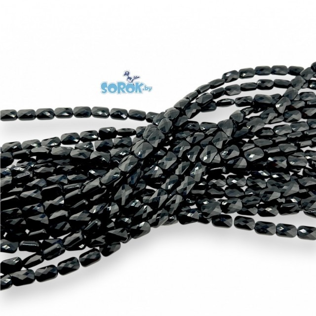 БУСИНА из стекла, прямоугольник с юв. с огранкой, Black, 9х6мм