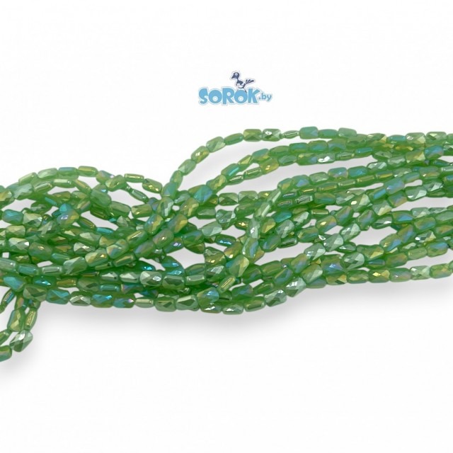 БУСИНА из стекла, прямоугольник с юв. с огранкой, Light Green Satin, 9х6мм
