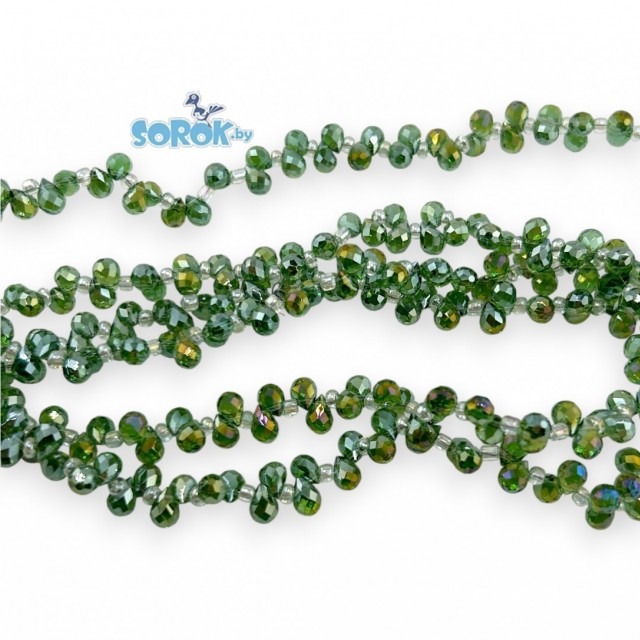 БУСИНА из стекла, капля с огр, Green Shimer,7х4мм