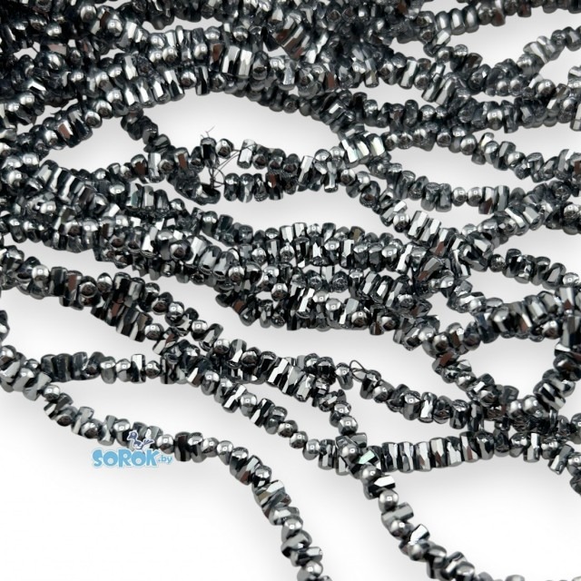 БУСИНА из стекла, Free form, Hematite, 2х4мм / НИТЬ