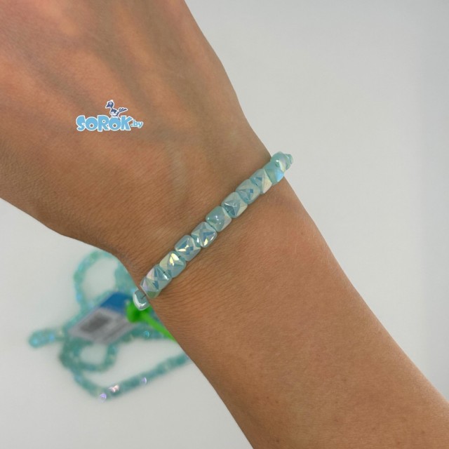 БУСИНА из стекла, квадрат с огр., Aguamarine Satin, 6мм