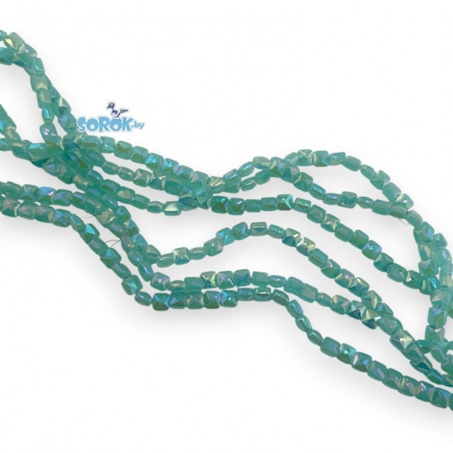 БУСИНА из стекла, квадрат с огр., Aguamarine Satin, 6мм